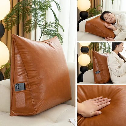 Waterproof PU Leather Triangle Headboard Cushion 60x20x50cm – Anti-Scratch Big Backrest for Bed & Tatami