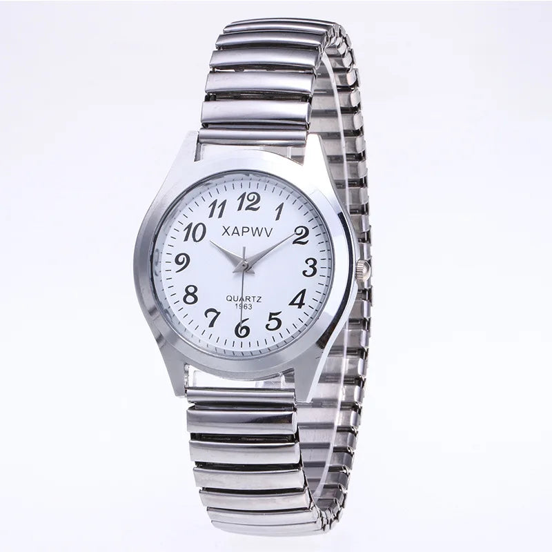 Classic Large Dial Elastic Quartz Fashionable Couple Watch Spring Steel Band Retro Large Digital Student Elderly Watches - BeeTrendyShop.COM