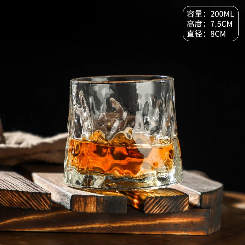 200ML Rotatable Whiskey Glass with Wooden Base – Novelty Old Fashioned Wine Cup