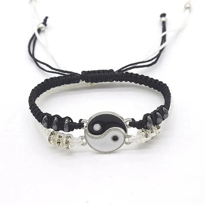 Couple Tai Chi Flip Bracelet Set – Black & White Adjustable Charm Bracelets (2 PCS)