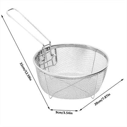 Stainless Steel French Fries Basket with Handle – Deep Fryer Strainer & Blanching Skimmer