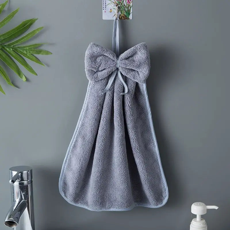 Bow Hanging Hand Towel – Soft Absorbent Kitchen & Bathroom Towel with Loop