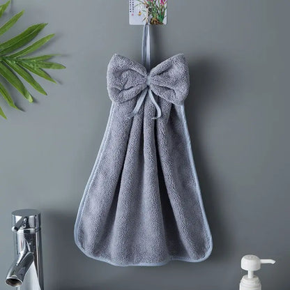Bow Hanging Hand Towel – Soft Absorbent Kitchen & Bathroom Towel with Loop