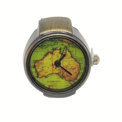 Retro Map Face Ring Watch for Men and Women Fashion Trend Retro Quartz Watch Antique Copper Exquisite Small Gift Watch - BeeTrendyShop.COM