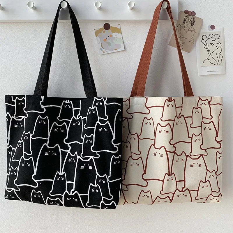 Cute Cat Shopper Handbag – Kawaii Cat Shoulder Bag for Women & Girls