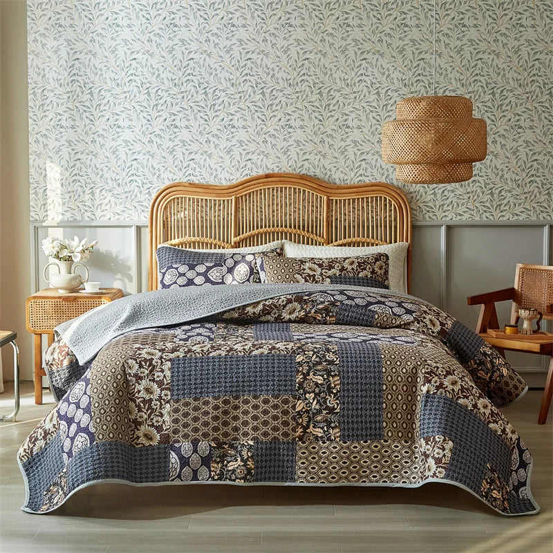 Retro Flower Patchwork Bedspread Set – Thickened Bed Sheet & Pillowcase Summer Blanket Twin King