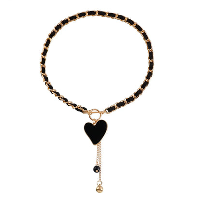 Y2K Heart Pendant Multilayer Choker Necklace – Glass & Zinc Alloy Women’s Jewelry