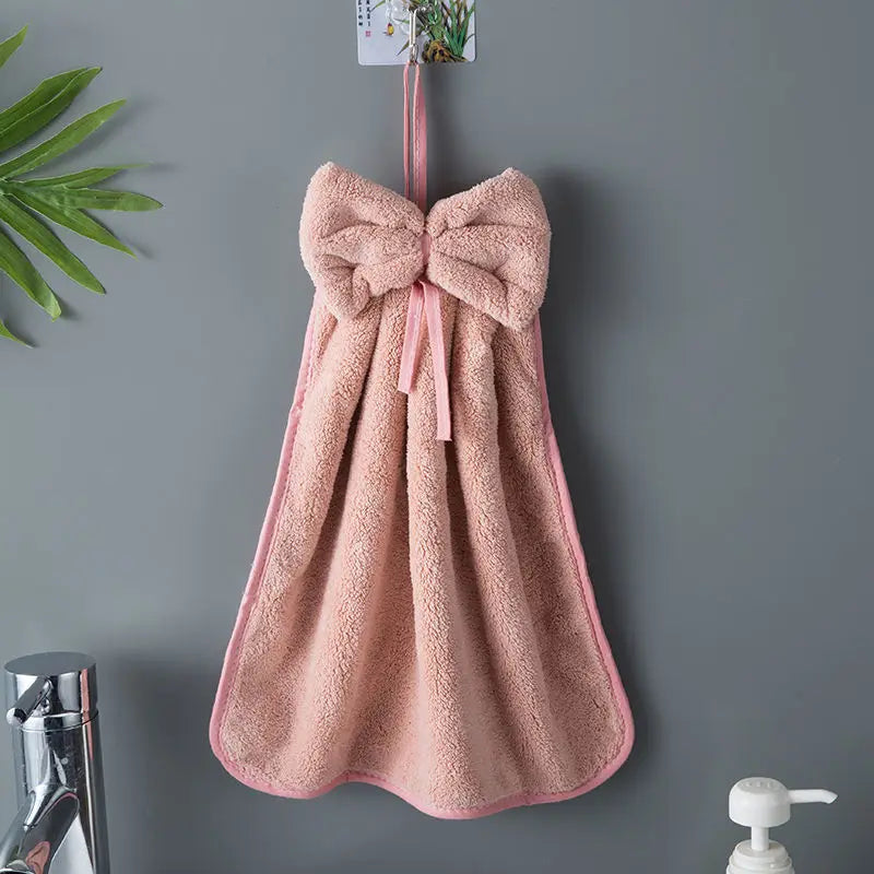 Bow Hanging Hand Towel – Soft Absorbent Kitchen & Bathroom Towel with Loop
