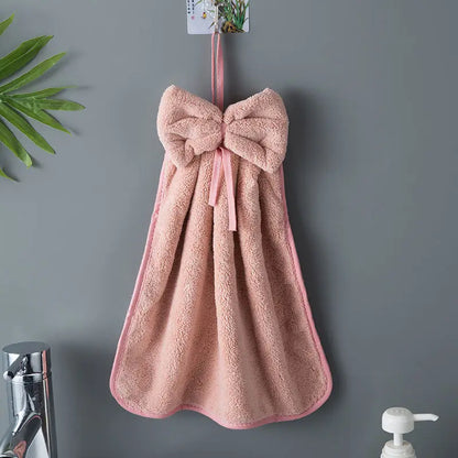 Bow Hanging Hand Towel – Soft Absorbent Kitchen & Bathroom Towel with Loop
