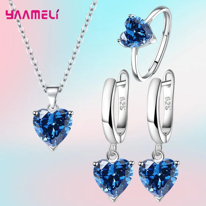 Heart Zircon Jewelry Set – Huggie Earrings, Pendant Necklace & Ring for Women