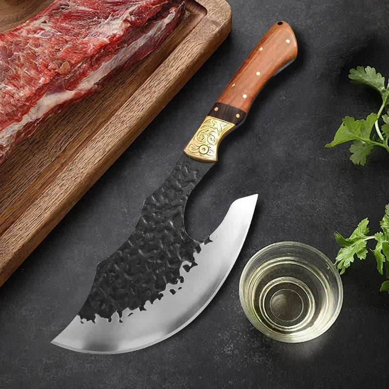 High Hardness Butcher's Knife BBQ Meat Fruit Cutting Utility Knife Professional Bone Chopping Axe Wood Handle Chef Slicing Knife