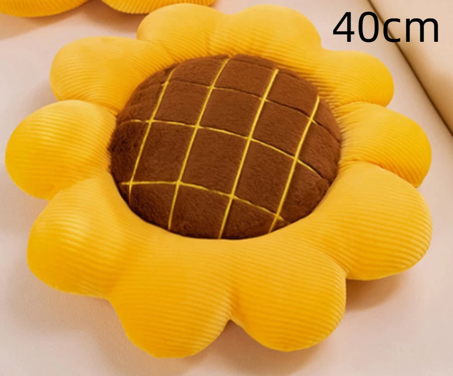 Sunflower Plush Decorative Cushion – Soft Round Pillow for Sofa, Office & Car | 34, 40, 50 & 70cm