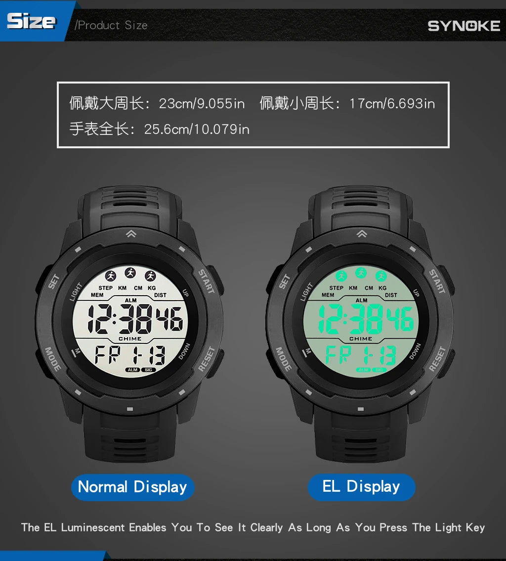 Digital Watches Men Men Numbers Sport Watch 5ATM Waterproof Back Light Round Screen Digital Multifunction Alarm Swimming