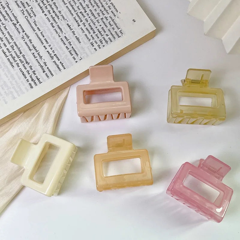 Small Square Acrylic Hair Claw Clip – Colorful Elegant Barrette for Women & Girls