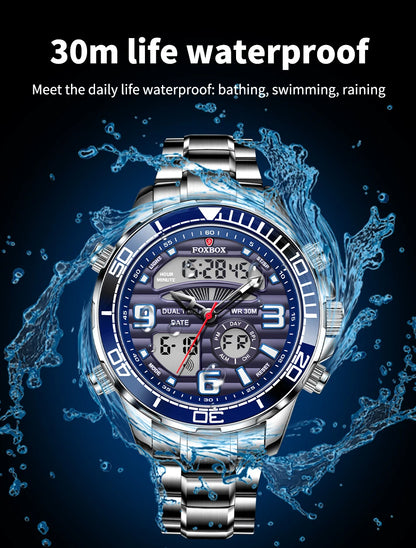 Luxury Digital Sport Watch for Men – All Steel Military, Waterproof Quartz with Box
