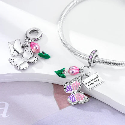 925 Sterling Silver Colorful Butterfly & Insect Zircon Charm Bead – DIY Jewelry