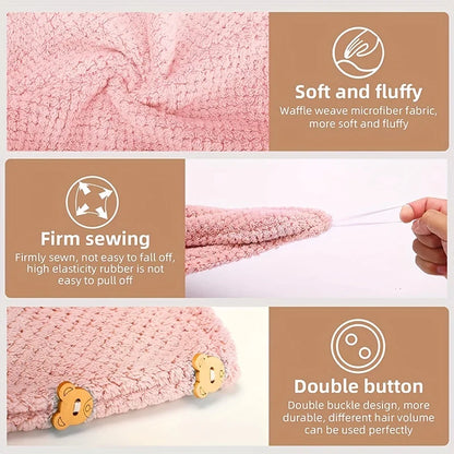 Solid Color Hair Towel Textured Dry Hair Cap 9.8 "X 25.5" Absorbent Hair Towel Wrap for Button-down Women - BeeTrendyShop.COM