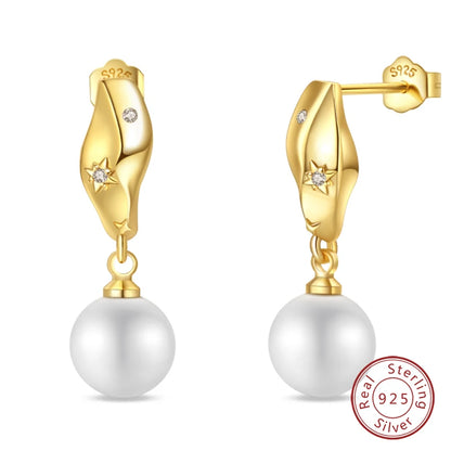 Pandach 925 Silver Pearl Bee Star Moon Stud Earrings – Trending Fashion Jewelry for Women