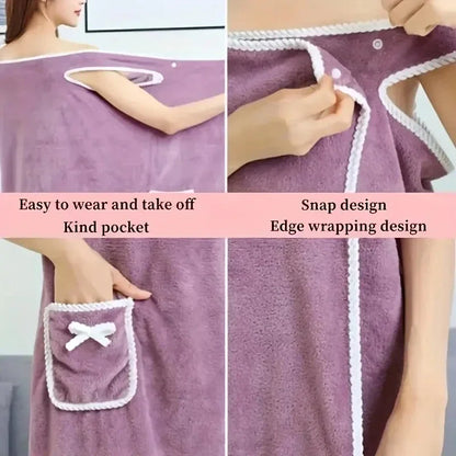 Women's Wearable Bath Towel Dress – Soft Absorbent Bathrobe Wrap for Spa & Home
