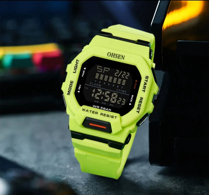 Men's Outdoor Tactical Digital Watch – Green Silicone, Waterproof, Big Dial, Sport Wristwatch