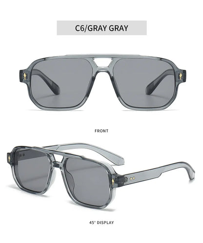 Retro Double Bridge Square Sunglasses – Luxury Rivet Design UV400 Unisex