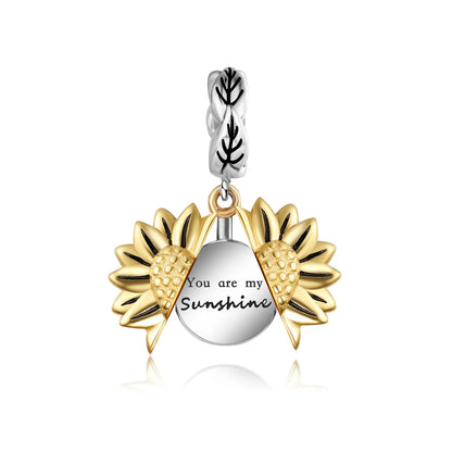 925 Sterling Silver Sunflower & Lucky Stars Charm – Sun Moon Diamond DIY Jewelry