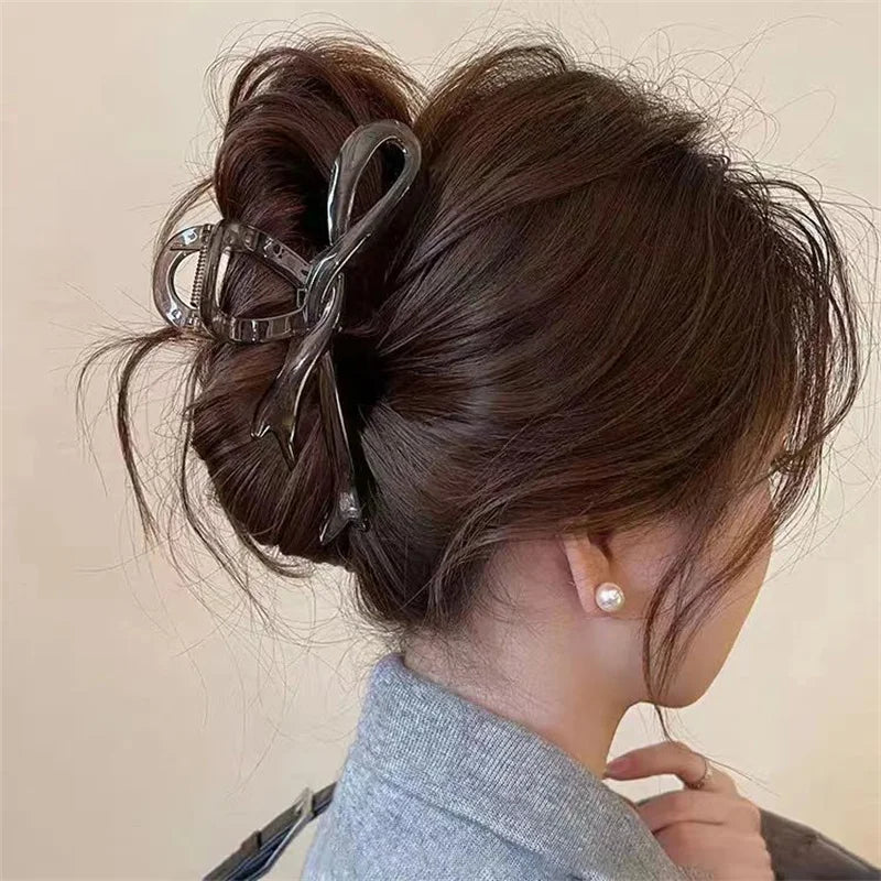 13cm Acrylic Ribbon Bow Hair Claw Clip – Glossy Shark Ponytail Barrette for Women