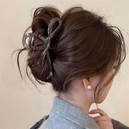 13cm Acrylic Ribbon Bow Hair Claw Clip – Glossy Shark Ponytail Barrette for Women
