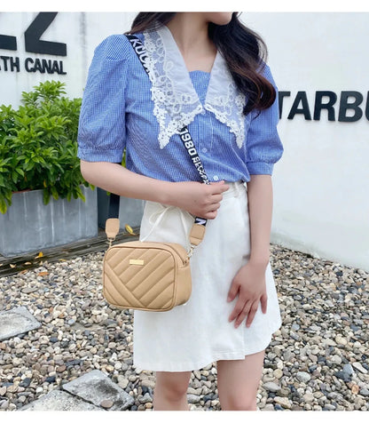 High quality women's PU rolling strip camera bag shoulder bag mobile phone bag casual crossbody bag - BeeTrendyShop.COM