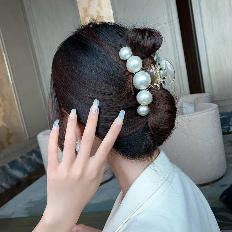 Korean Big Pearl Hair Claw Clip – Elegant Hairgrip Barrette for Women & Girls