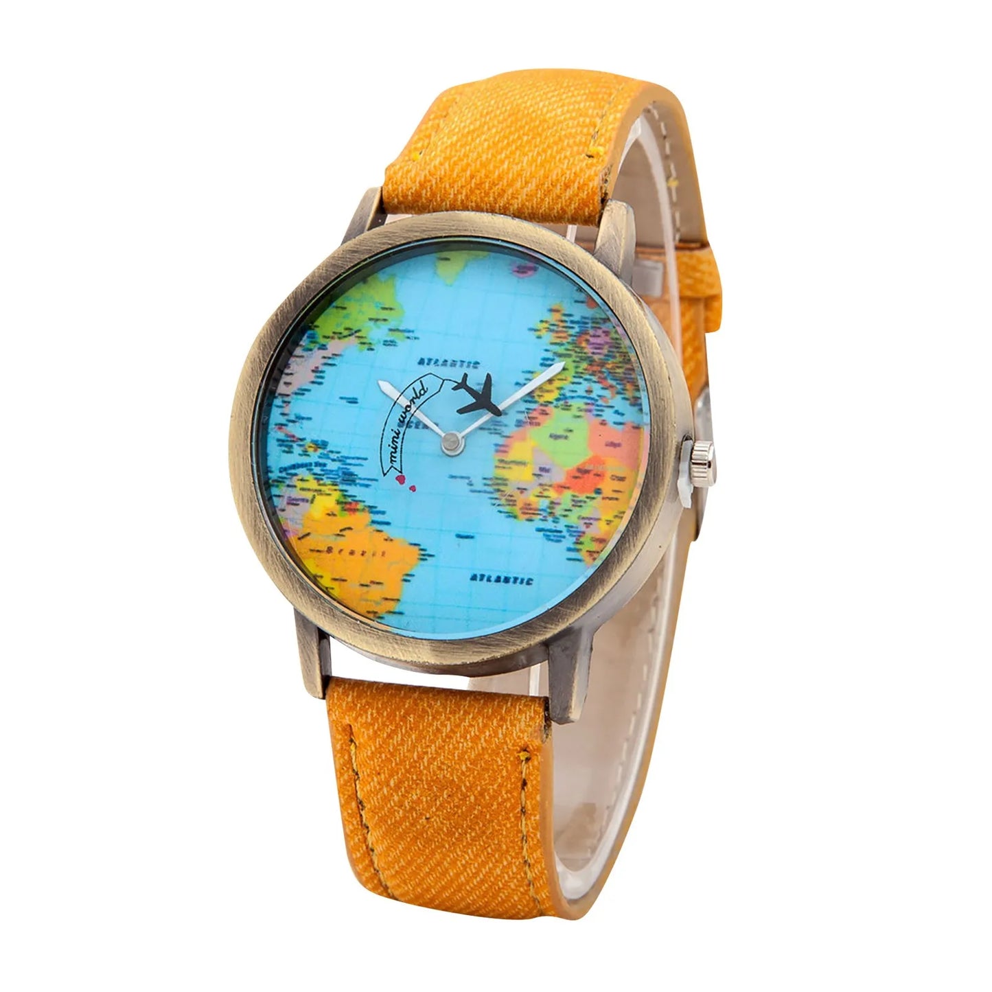 Fashion Global World Map Plane Denim Fabric Band Watch Casual Men Women Wristwatches Quartz Watch Gift Horloges Relógio - BeeTrendyShop.COM