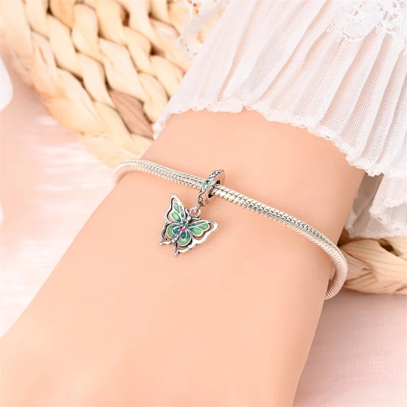 925 Silver Plating Colorful Butterfly Insect Animal Charms Beads Sparkling Zircon Fit Qikaola 925 Original Bracelets DIY Jewelry