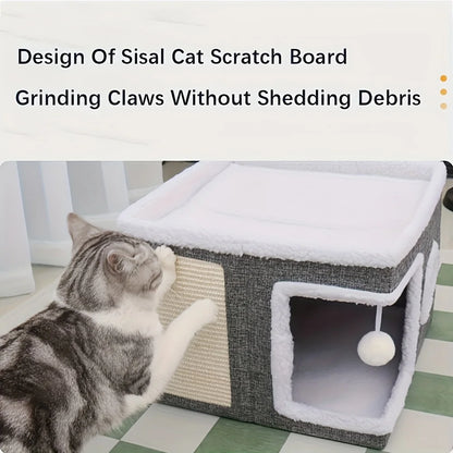 Multi-Level Cat Activity Center - Foldable Scratching Post & Warm Bed - BeeTrendyShop.COM