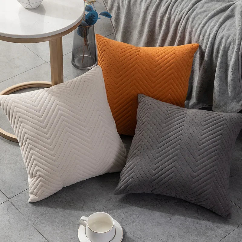 Velvet Plaid Cushion Cover 45x45cm – Embroidered Sofa & Bed Pillowcase