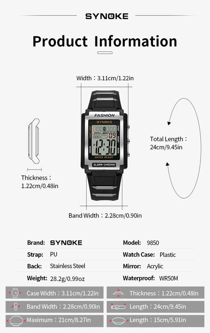 Digital Watches For Men Waterproof 31mm Ultra-thin Electronic Wristwatch Chronograph Sport SYNOKE Watch - BeeTrendyShop.COM