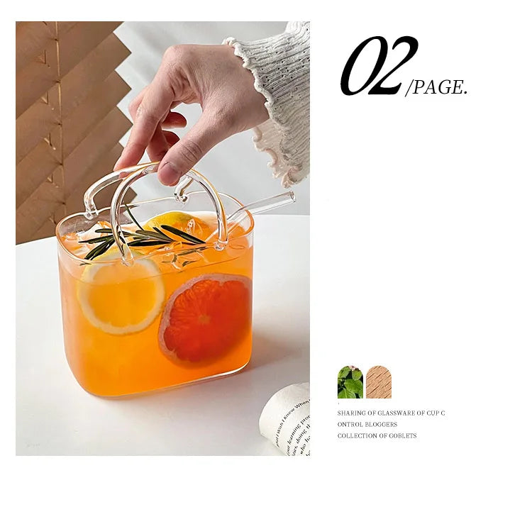 770ML Handbag Glass Beverage Cup with Straw – Cocktail Fruit Tea Juice Mug