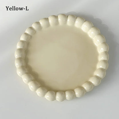 French-Style Beaded Ceramic Dessert Plate – Ins Style Breakfast & Ornament Serving Dish