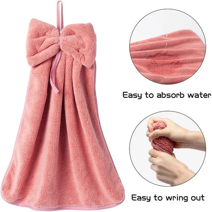 Bow Hanging Hand Towel – Soft Absorbent Kitchen & Bathroom Towel with Loop