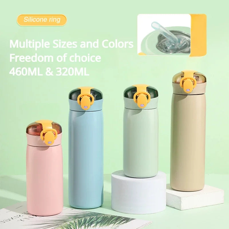 Kids Cartoon Thermos Mug with Straw – Stainless Steel Cute Thermal Water Bottle