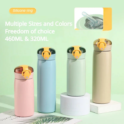 Kids Cartoon Thermos Mug with Straw – Stainless Steel Cute Thermal Water Bottle