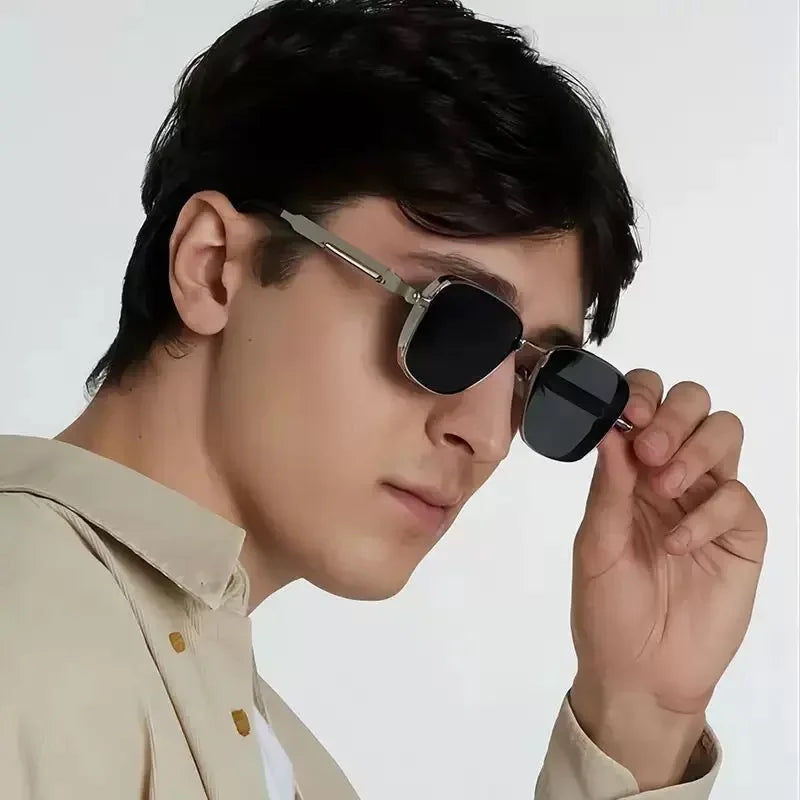 Men Driving Sunglasses Vintage Steampunk Square Sunglasses Metal Frame with Spring Hinges Women Eyepiece Trendy Driver Glasses
