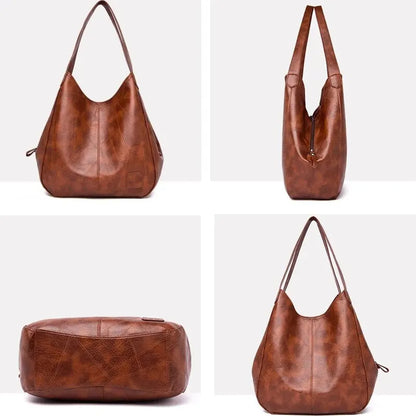 Vintage Women's Bag Leather Large Capacity Marble Grain Women's Shoulder Bag Daily Commuter Handbag Shopping - BeeTrendyShop.COM
