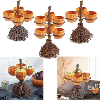 Halloween Pumpkin Snack & Dessert Tray – Party Buffet Display Rack with Witch Bowl & Cake Stand