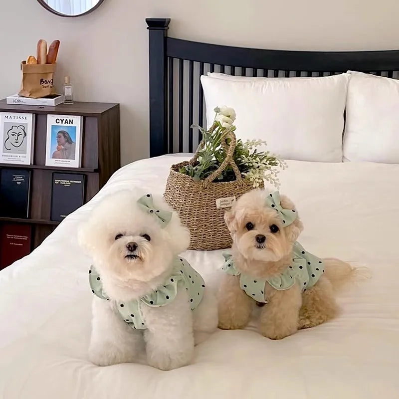 Polka Dot Dog Dress with Suspenders – Luxury Summer Skirt Vest for Small Dogs