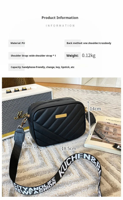 High quality women's PU rolling strip camera bag shoulder bag mobile phone bag casual crossbody bag - BeeTrendyShop.COM