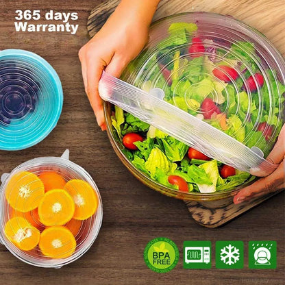 6-Piece Silicone Stretch Lids – Universal Microwave Food Covers & Elastic Bowl Caps