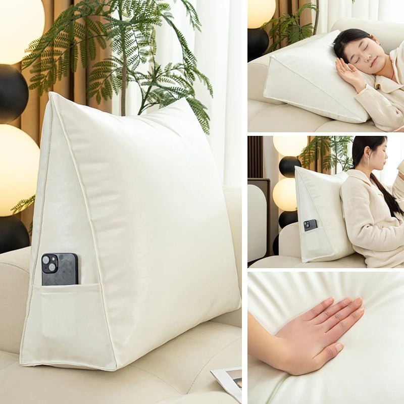 Waterproof PU Leather Triangle Headboard Cushion 60x20x50cm – Anti-Scratch Big Backrest for Bed & Tatami