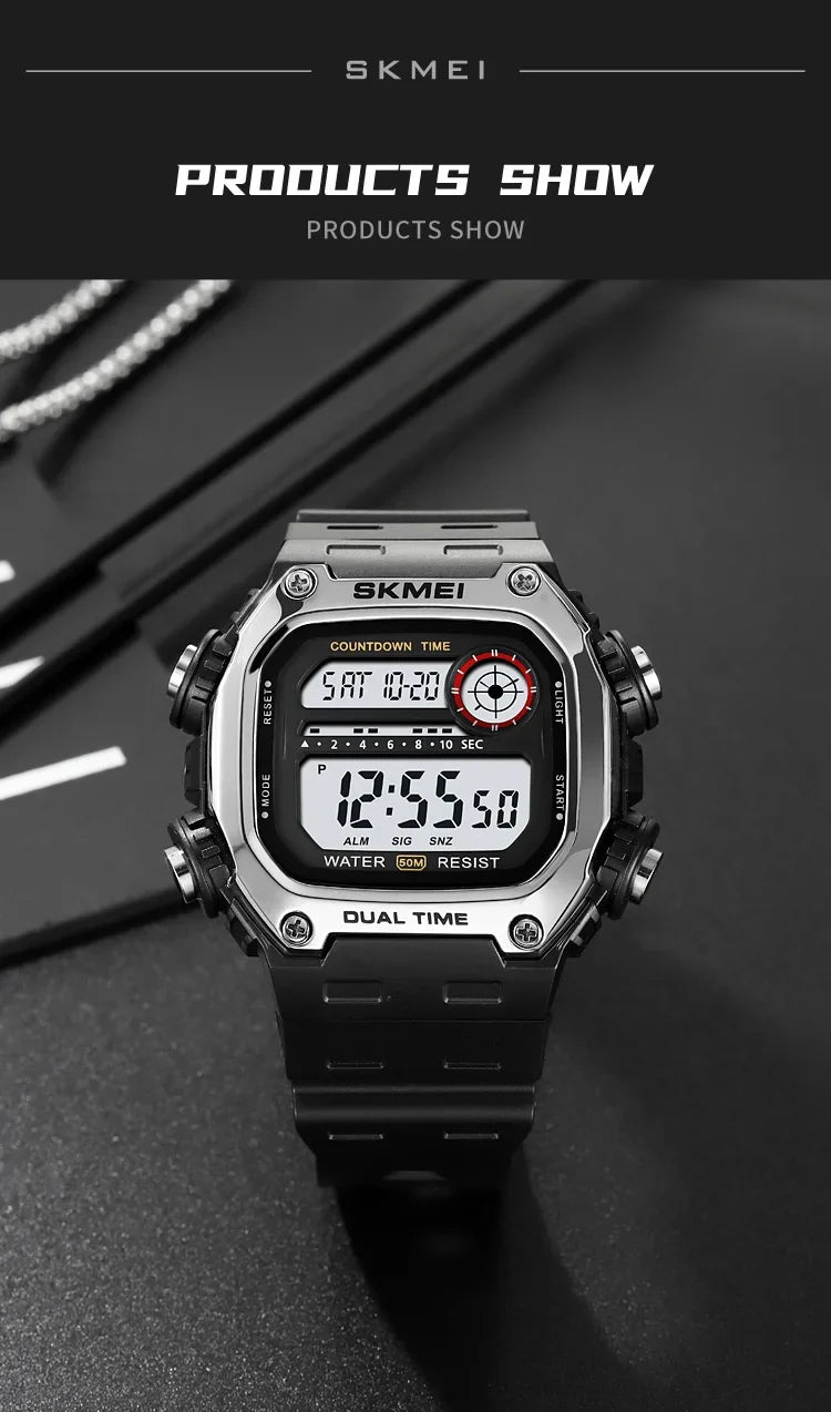 SKMEI 2126 Digital Countdown Sports Watches for Men LED Display Waterproof Stopwatch Mens Wristwatch Alarm Clock montre homme - BeeTrendyShop.COM