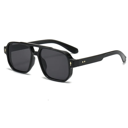 Retro Double Bridge Square Sunglasses – Luxury Rivet Design UV400 Unisex