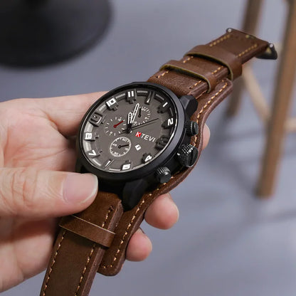 Retro Men's Watches High-end Luxury Man Watch PU Leather Strap Date Business Quartz Watch Big Dial Military tactical Wristwatch - BeeTrendyShop.COM